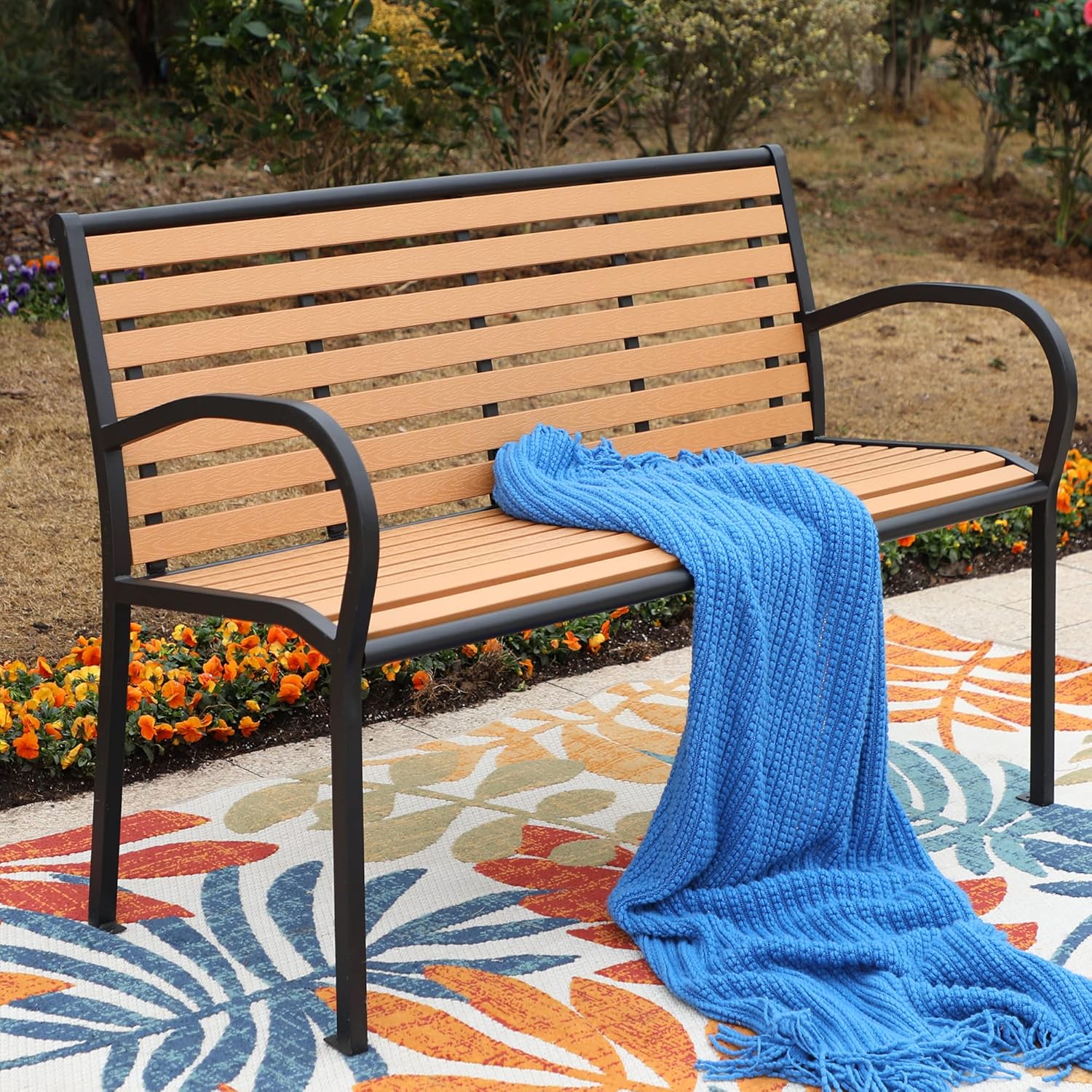 SUNSHINE VALLEY 49" Outdoor Garden Bench, Metal Frame and