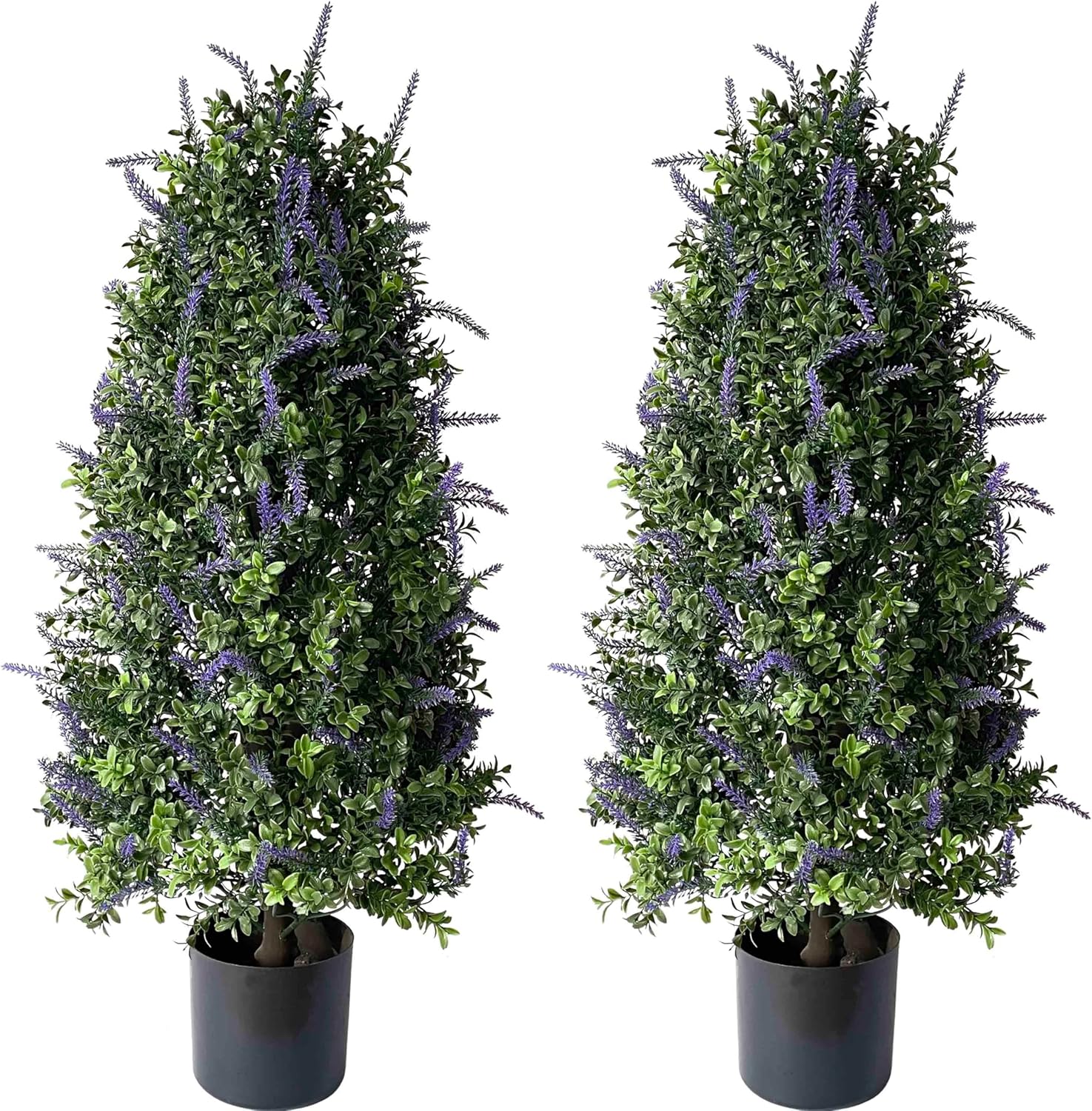 Artificial Plants Lavender Topiary Tree, 35'' Purple Faux Flowers Potted Outdoor Plant, Front Porch Decor