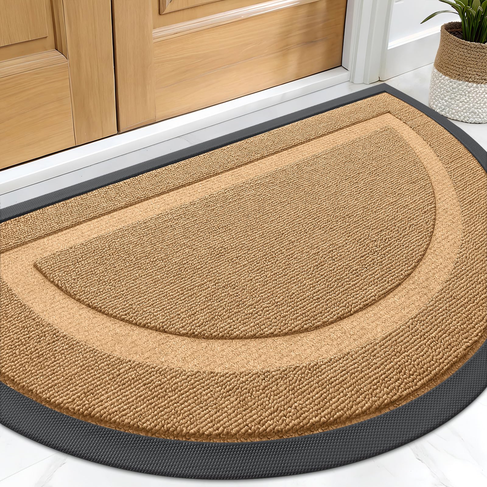 OLANLY Half Circle Front Door Mat Outside 33x21 All-Season Rubber Doormat | Butter Yellow, Absorbent, Heavy-Duty, Stain and Fade Resistant, Non-Slip Backing, Low-Profile Indoor Outdoor Entryway Mat