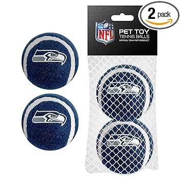 NFL Seattle Seahawks Tennis Balls for Dogs & Cats - 2 Piece Set with Team Logo in Vibrant Team Color