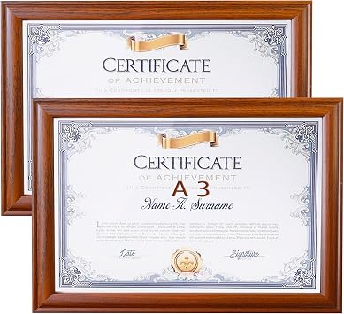 Picture Frame A3 Wood Brown Certificate Frame Pack of 2 29.7 x 42 cm Document Frame Picture Frame A3 Photo Frame Organic Acrylic Glass Poster Frame Photo Display
