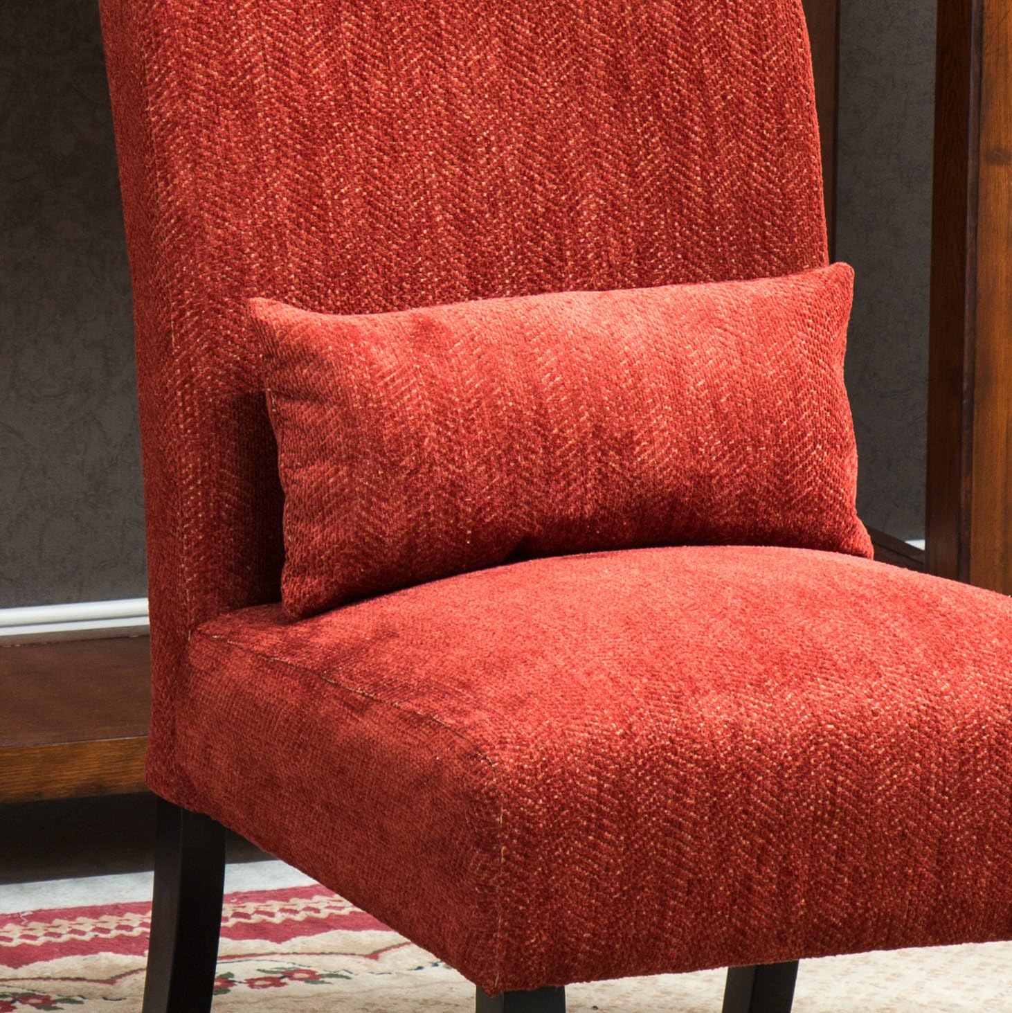 Roundhill Furniture Red Pisano Chenille Fabric Armless Contemporary Accent Chair with Matching Kidney Pillow