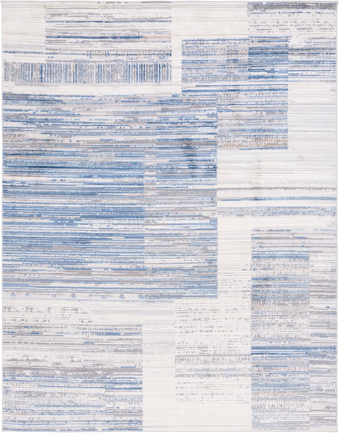 SAFAVIEH Shivan Collection Area Rug - 9' x 12', Ivory & Blue, Modern Abstract Distressed Design, Non-Shedding & Easy Care, Ideal for High Traffic Areas in Living Room, Bedroom (SHV198M)