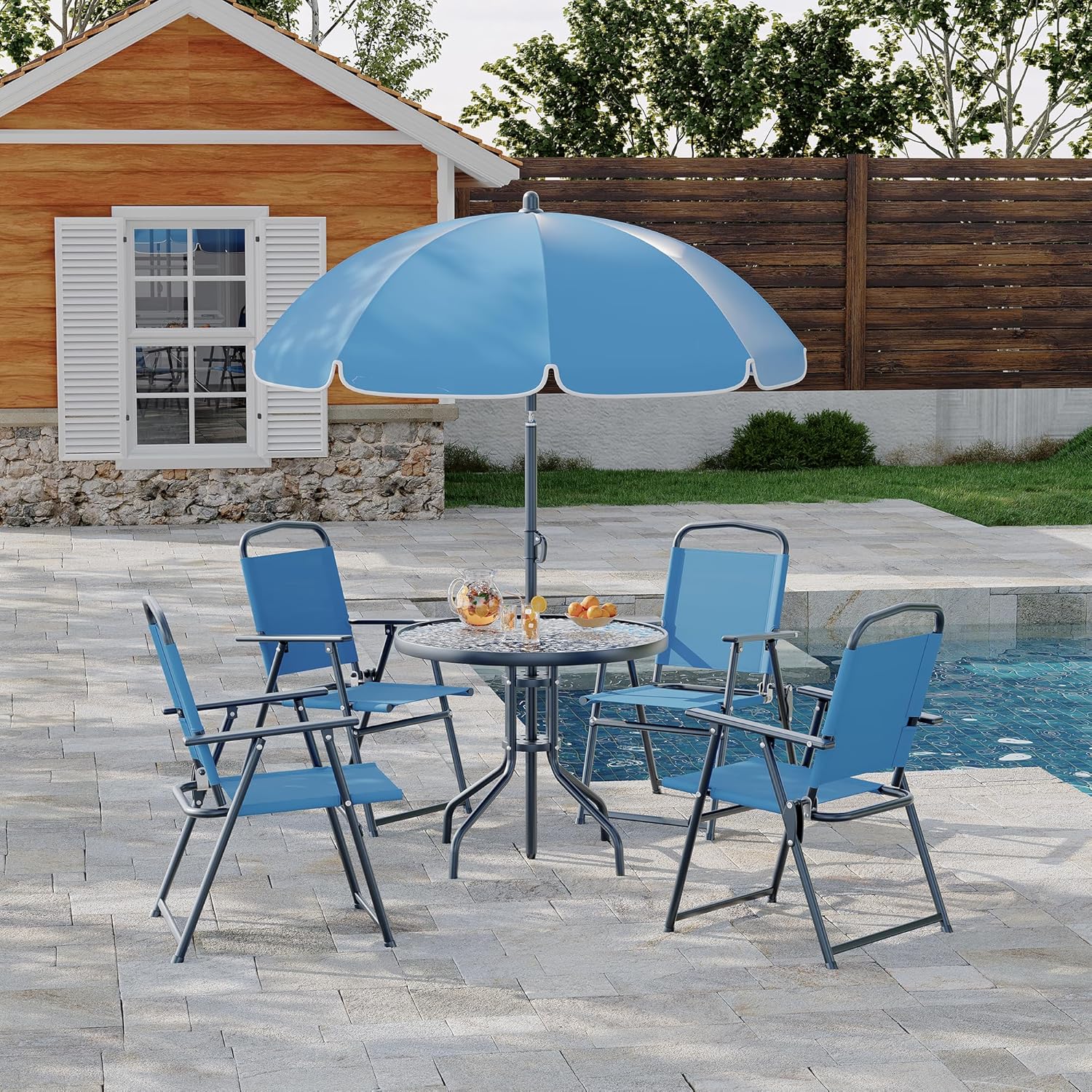 Pieces Outdoor Dining Set With Umbrella, Patio Table and Folding Chairs  With Umbrella, Garden Patio Furniture&#