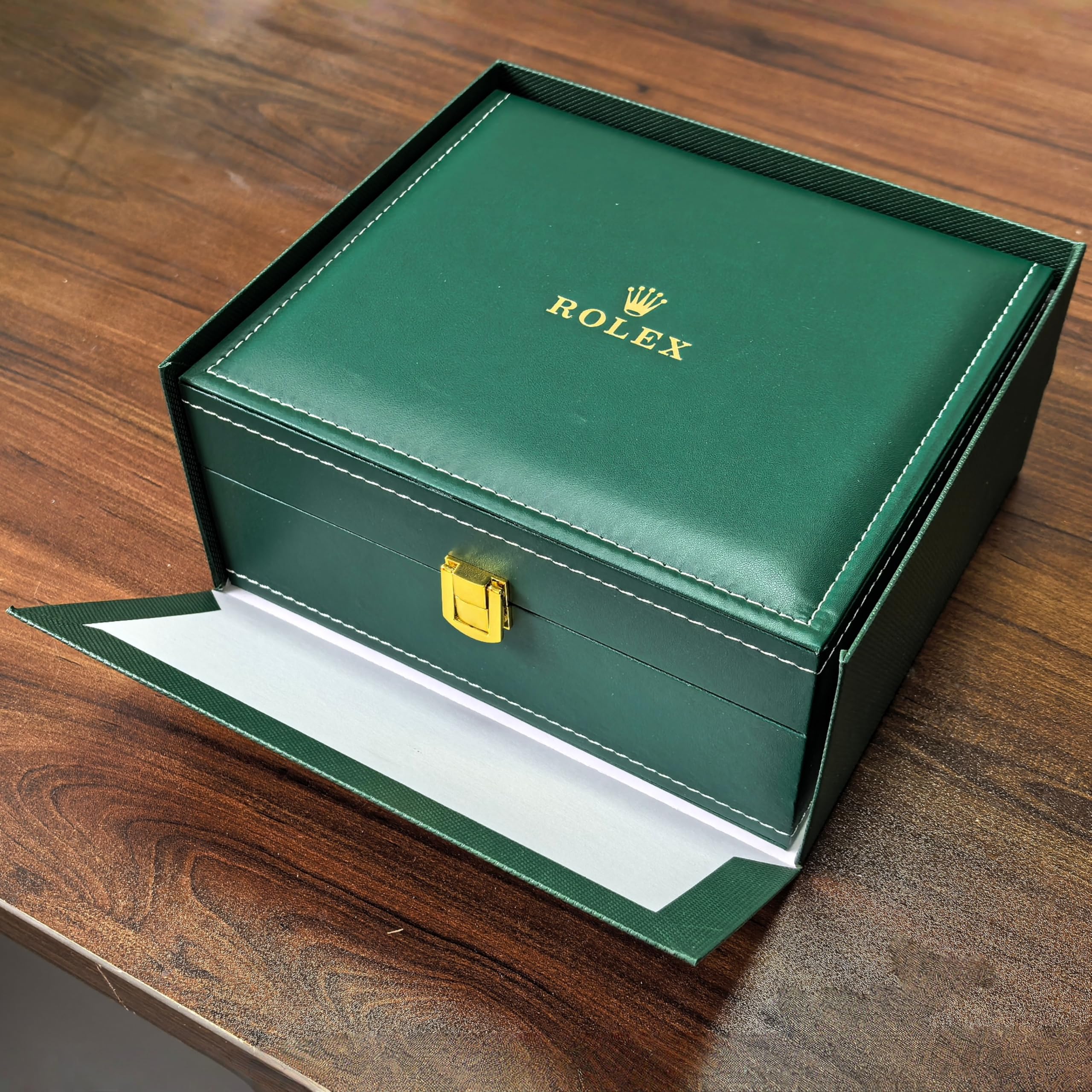 Caja de Reloj Ranura Individual Estuche de Madera de Cuero PU Verde con Caja Exterior Y Bolsa para Rolex Oyster Perpetual