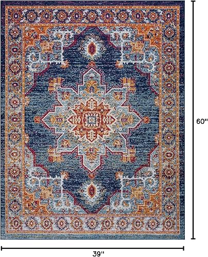 Miniatura 2 de Mila - Alfombra azul de 3 x 5 pies, alfombra de área para sala de estar, comedor o dormitorio, alfombra de entrada interior, entrada, vestíbulo,