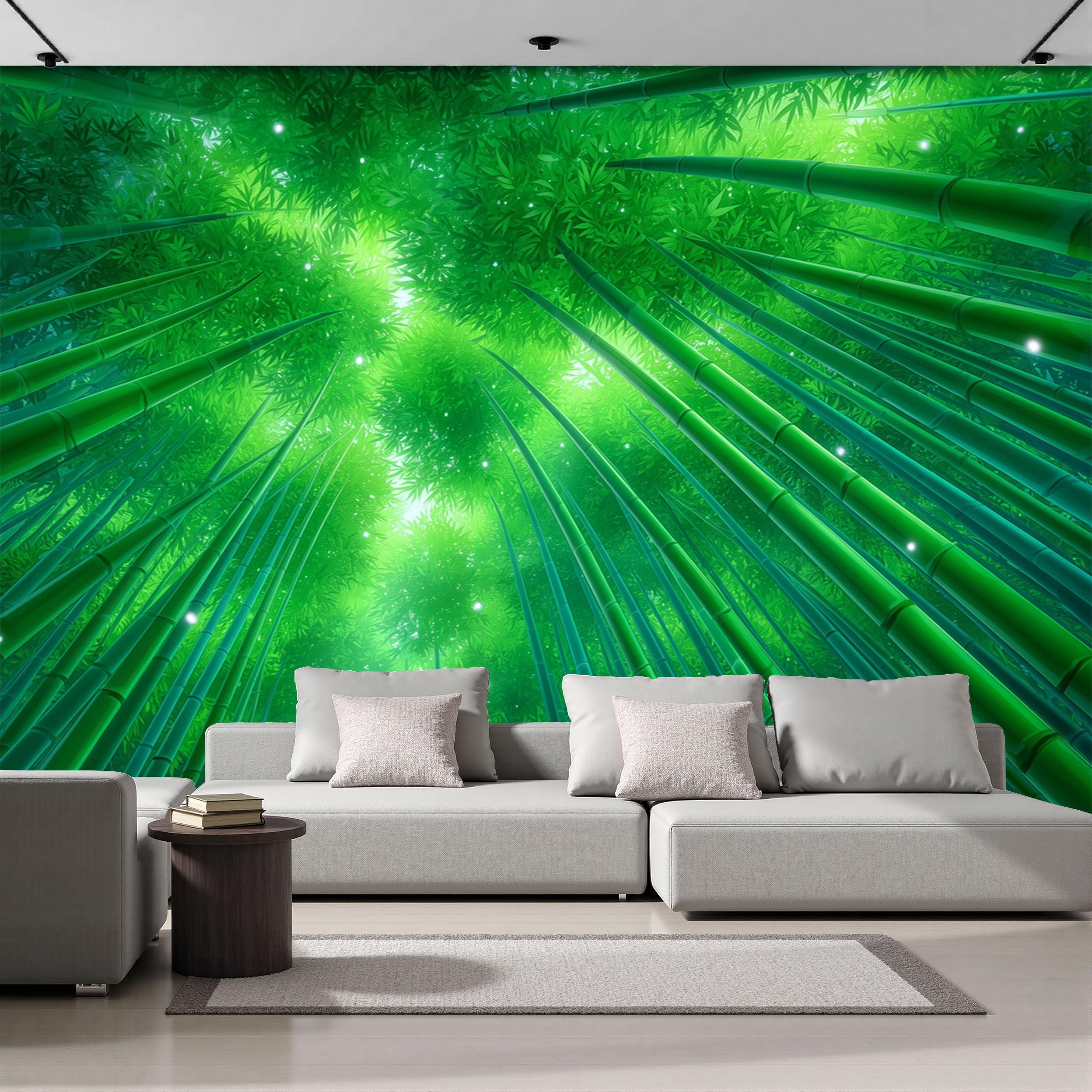 Papier peint panoramique salon pour agrandir l'espace avec une forêt de bambous 3D