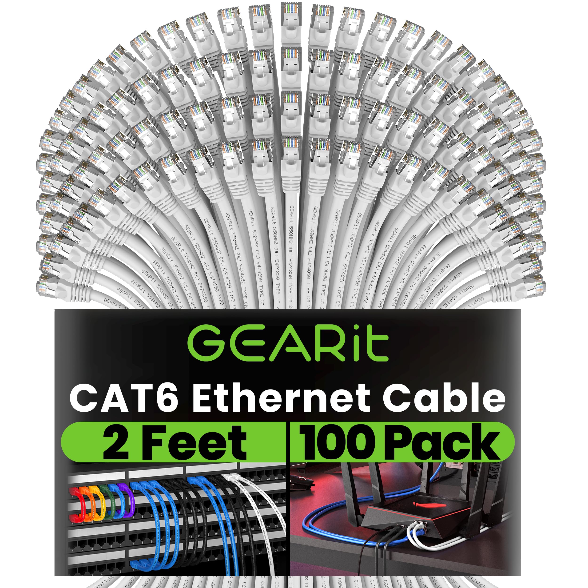 Gear It - Câble Ethernet 15 cm Environ, catégorie 6, Protection Anti-Coupure, Cordon pour réseau LAN, Noir