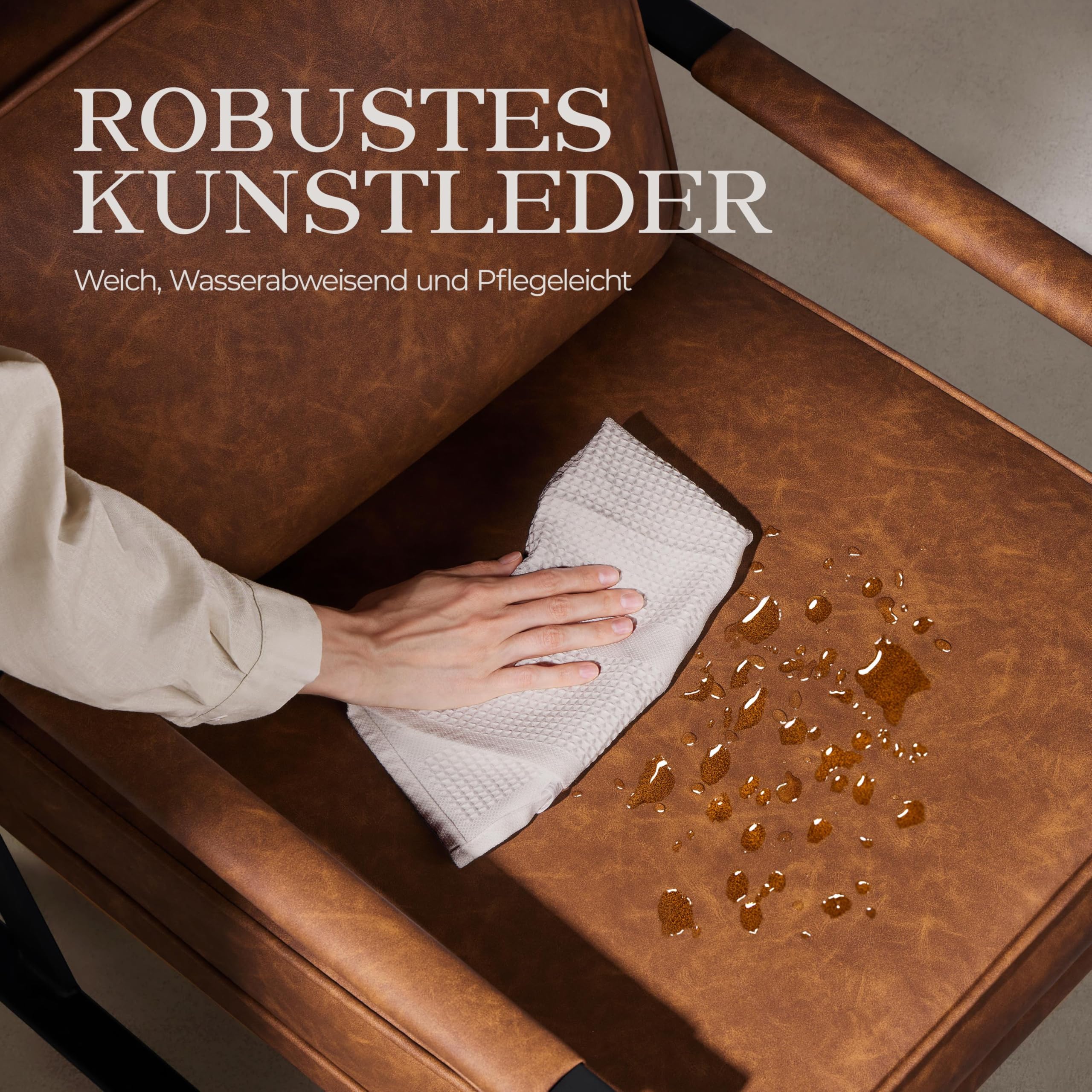 Yaheetech Retro Sessel Stuhl Lehnstuhl Relaxsessel mit Rückenlehne Einzelsessel mit Metallrahmen und Kunstleder, Hellbraun