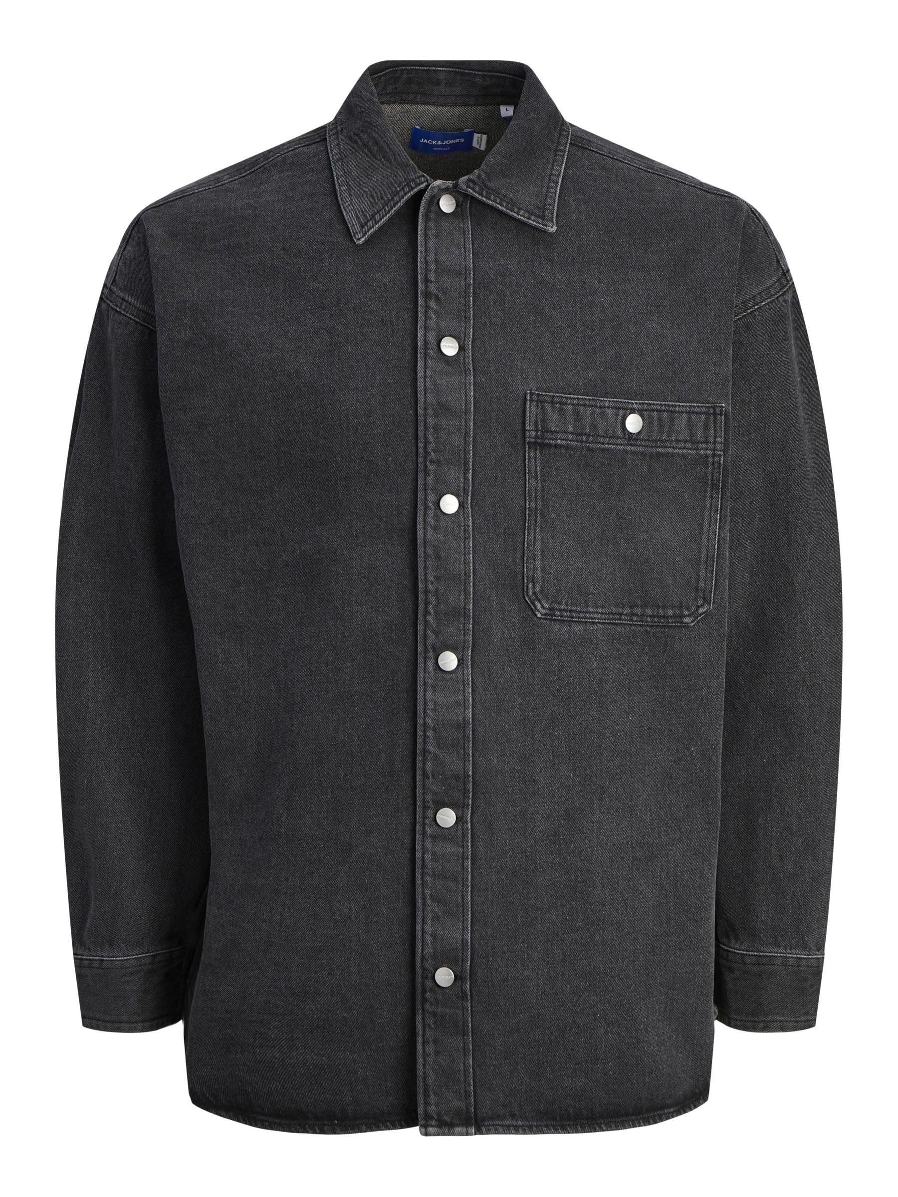 JACK & JONES JORSANTORINI LS Denim Overshirt, Black Denim, M