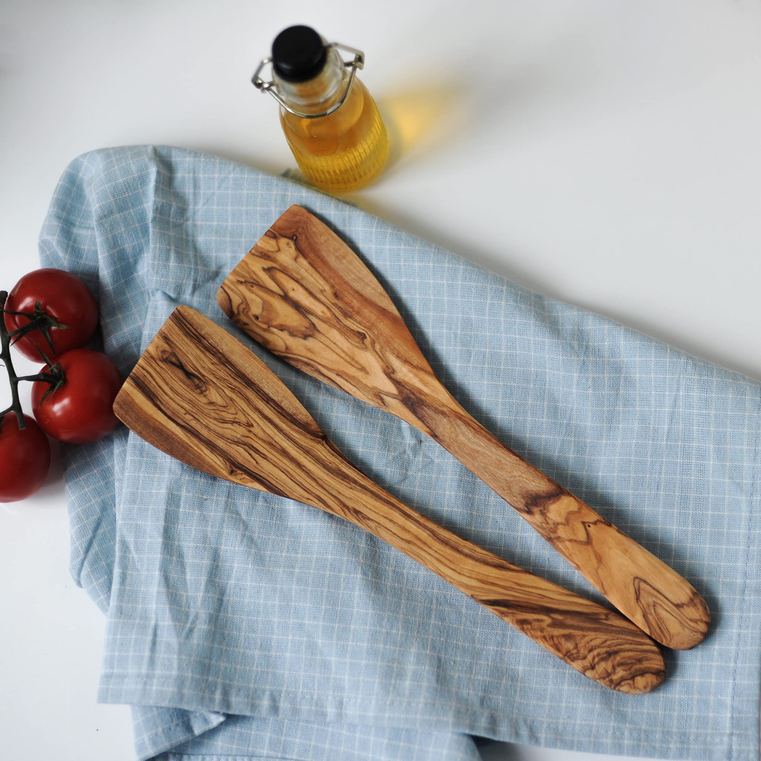 10x HOFMEISTER® Pfannenwender mit geschwungenem Kopf und typischer Olivenholz-Maserung, hergestellt in Handarbeit Familienbetrieben, 30 cm