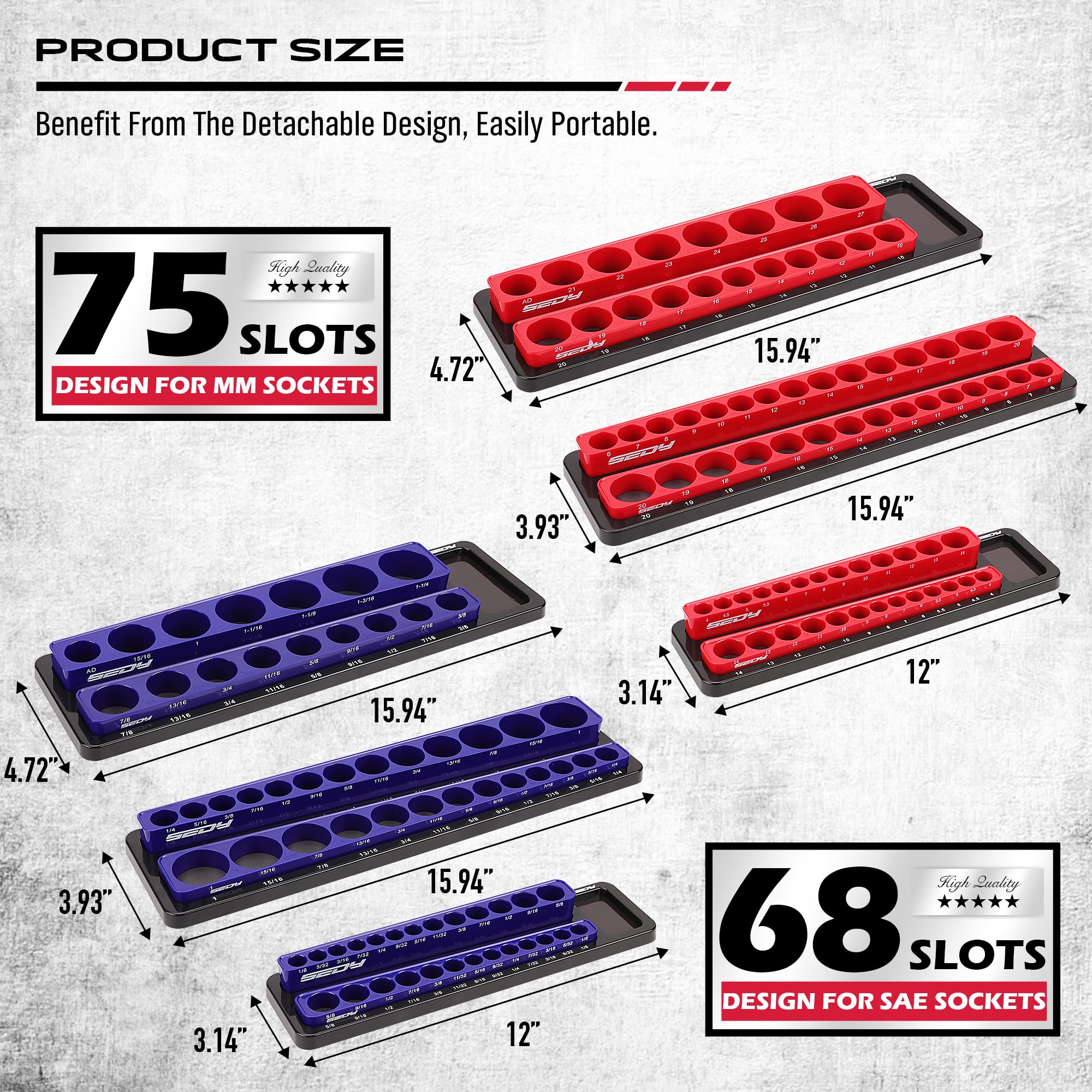 Set Organizer Magnetico Per Prese 6 Pezzi: Supporto Staccabile 1/4, 3/8, 1/2 Per Cassetta Attrezzi, Vassoio Porta Dadi