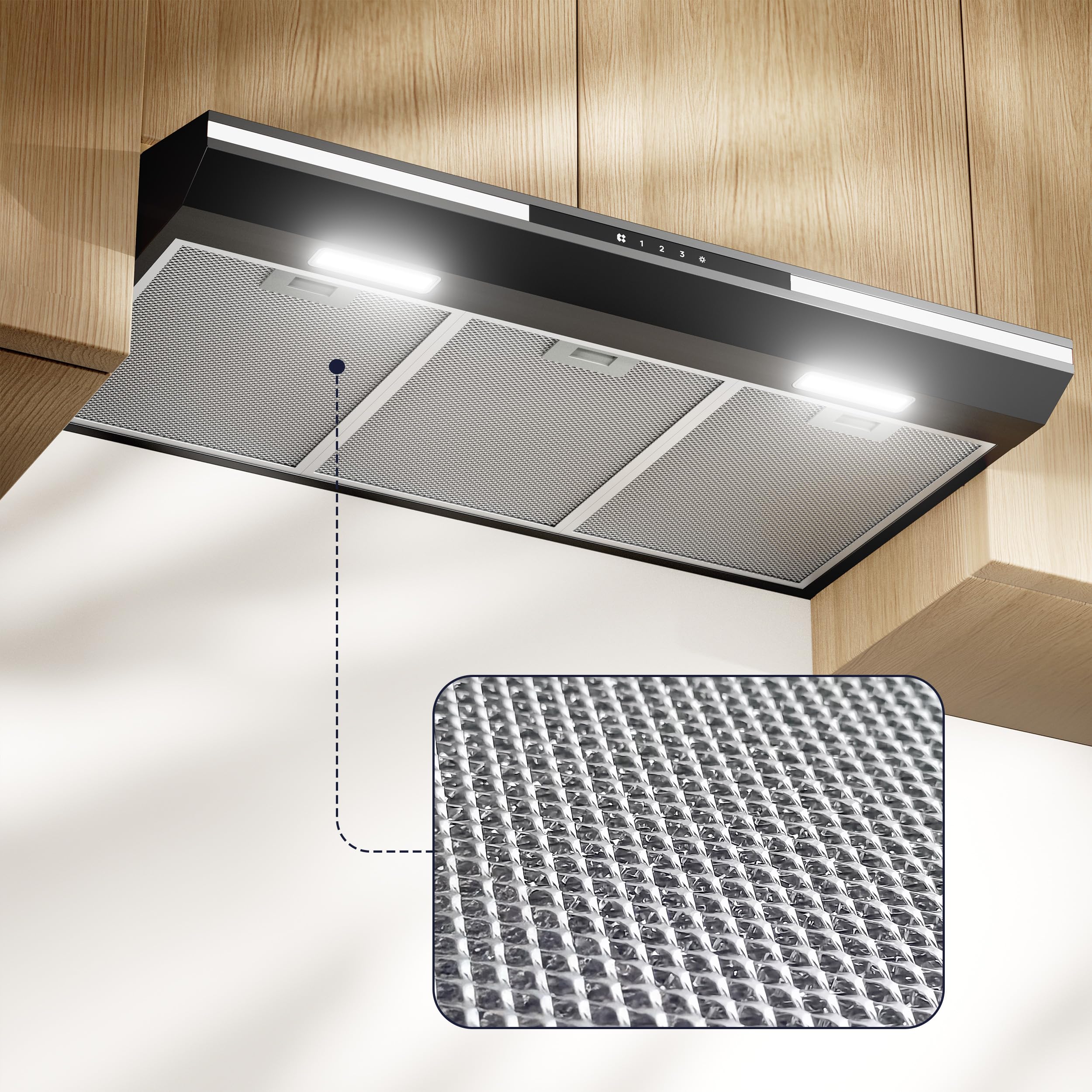 CIARRA CBCB90921 Dunstabzugshaube 90 cm Unterbau Umlufthaube Touch-Bedienung 3 Leistungsstufen Aktivkohlefilter Schwarz