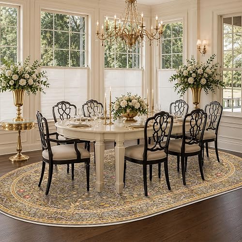 Hazo Haus Gold Brown 8x12 Oval Vintage Floral Rug