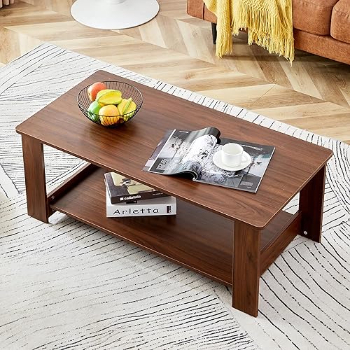 Miniatura 58 de Mesa auxiliar de 2 niveles, moderna mesa de centro rectangular para sala de estar con estante de almacenamiento para decoración de sala de estar,