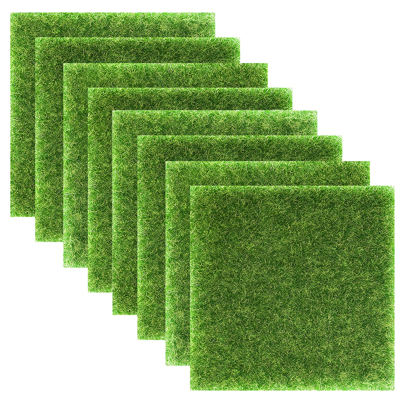 hifrom Artificial Grass Miniature Garden, Miniature Garden Grass Artificial Grass for Crafts, 8 Pieces Model Making Grass Mat, Artificial Moss Miniature, Artificial Grass Carpet, Outdoor Micro