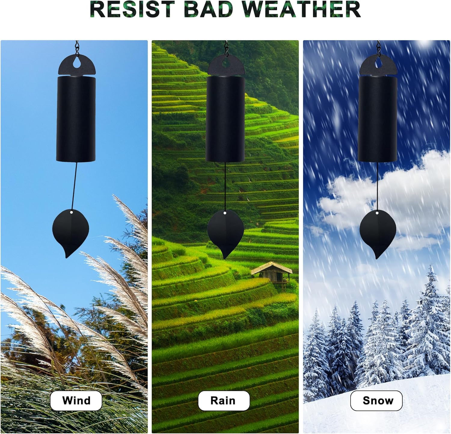 Wind Chimes for Outside Deep Tone, Large Metal Cylinder Memorial Wind Chimes Outdoor - Serenity Bell with Deep Resonance Outdoor Decor for Garden Patio Yard Porch - Black