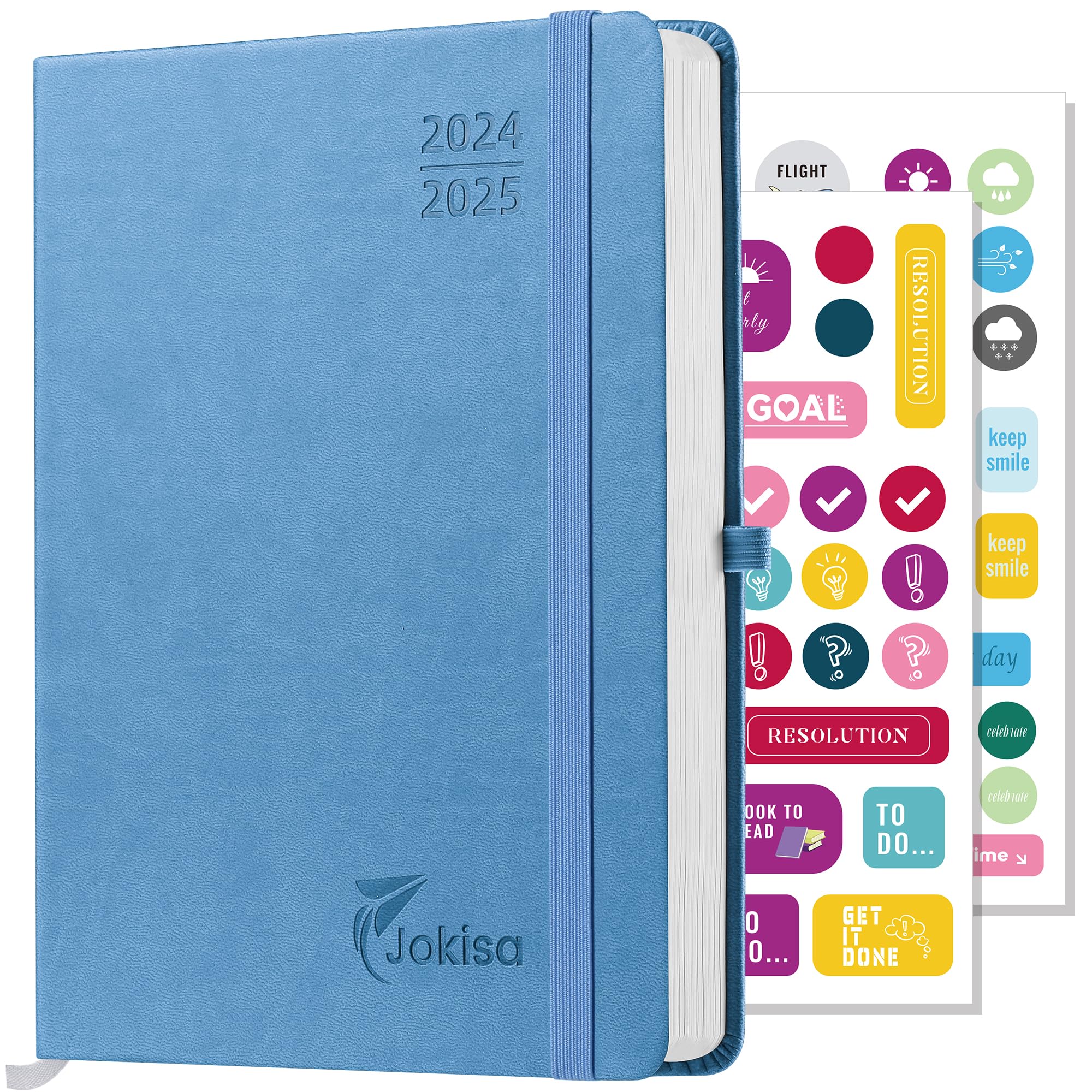 Jokisa Agenda 2025, Agenda Giornaliera Con Passante per Penna, Chiusura Elastica e Adesivi, Agenda Settimanale Intervalli di 30 Minuti, Ago.2024-Dic.2025 (22 x16 cm)