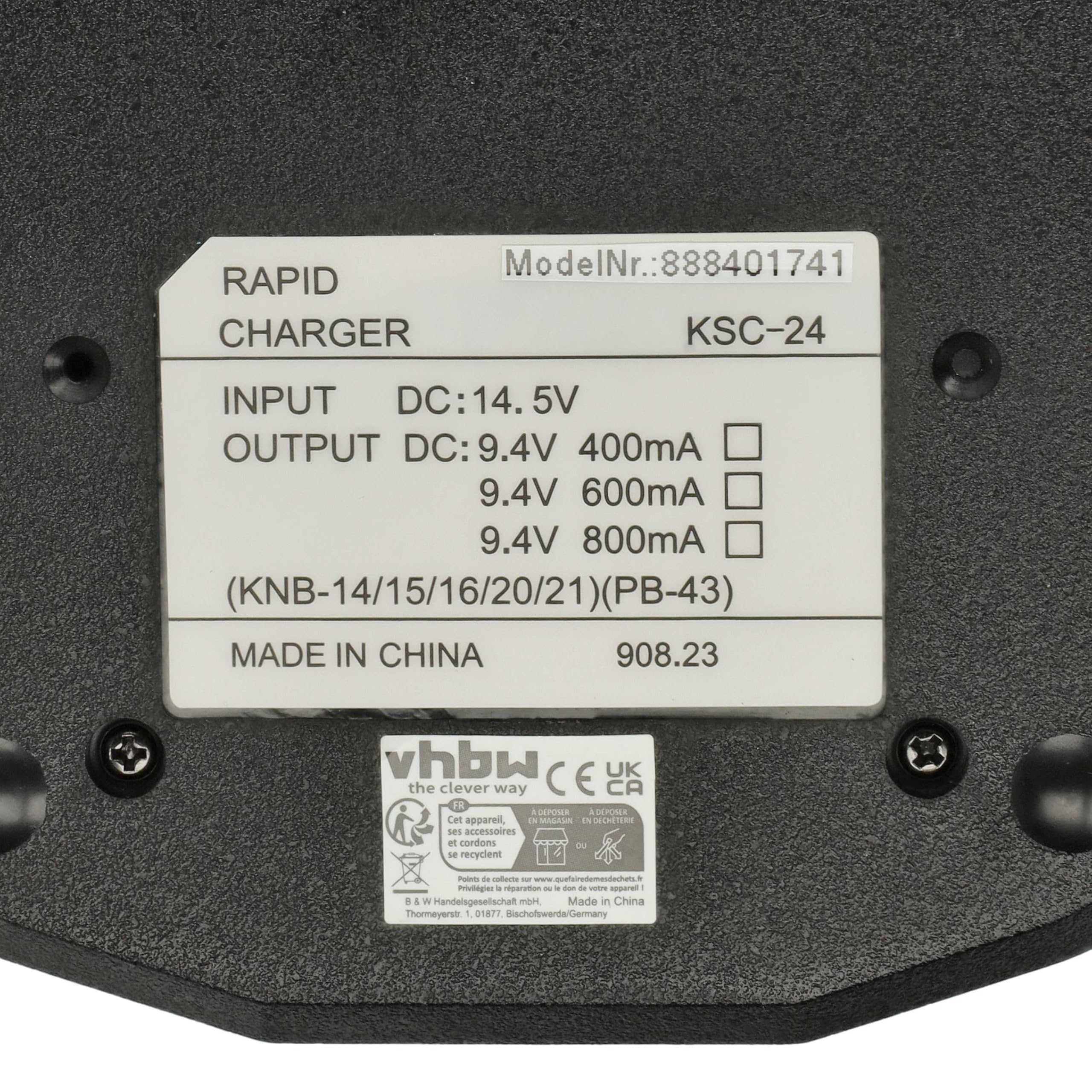 vhbw Chargeur Compatible avec Kenwood KNB-52N, PB-43N, PB-43H Batteries de Radio - Socle + Prise, 9,4 V, 0,4-0,8 A