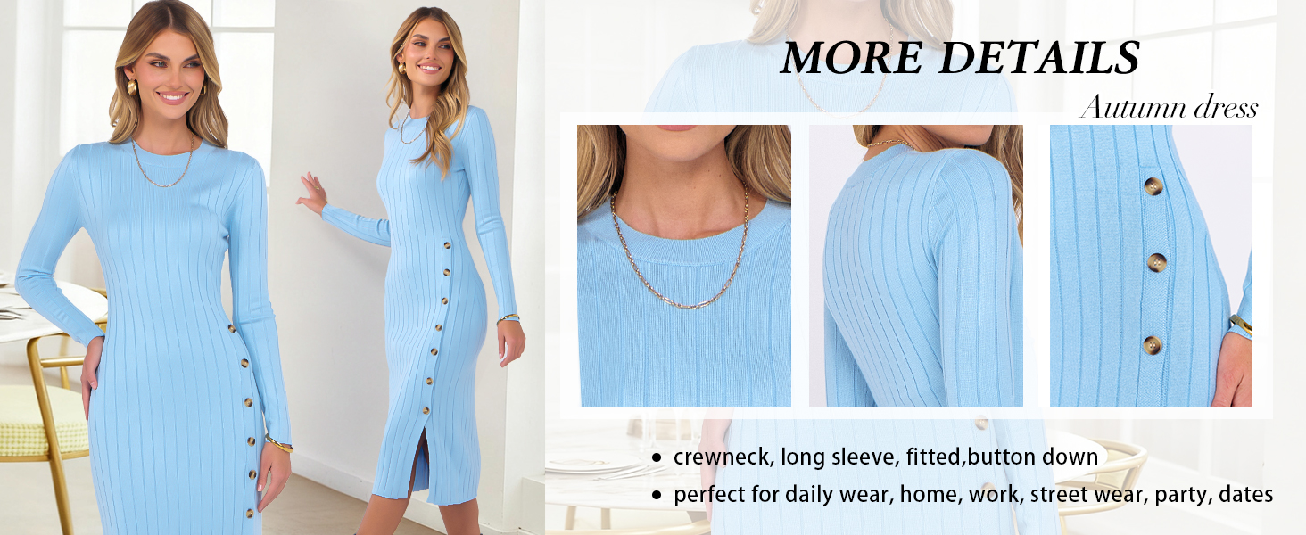 Amazon.com: ANRABESS Womens 2026 Fall Long Sleeve Midi Dress Ribbed Knit  Bodycon Fitted Button Down Wedding Guest Slit Sweater Dresses Beige Small :  Clothing, Shoes & Jewelry