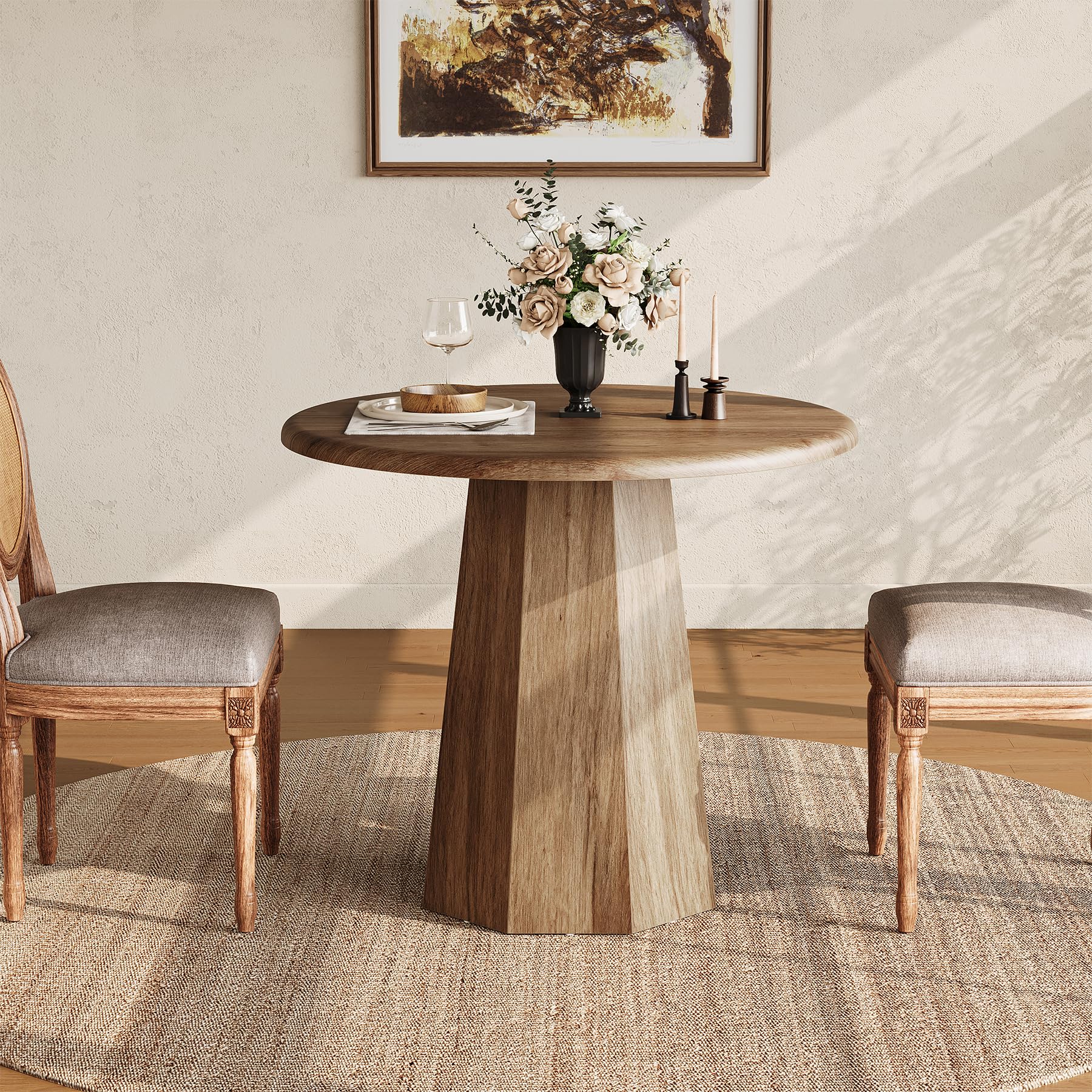 Tribesigns Mesa de Comedor Redonda pequeña para 2-4 Personas, Mesa de Cocina de 80 cm con Base Octogonal para Comedor, salón, marrón (Solo Mesa).