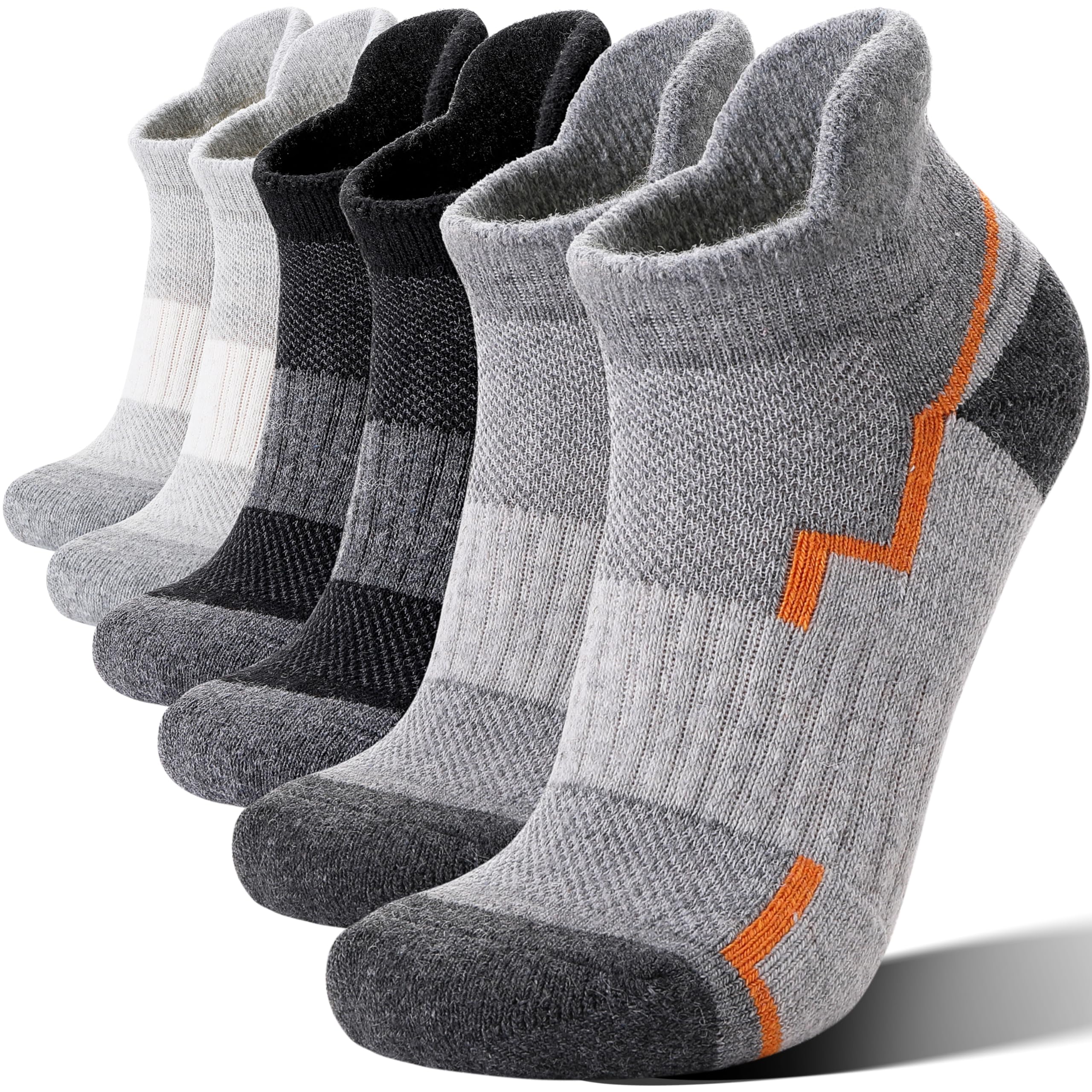 Welwoos 6 Pairs Merino Wool Ankle Hiking Running Socks Compression Support Thick Athletic Low Cut Socks for Women Men