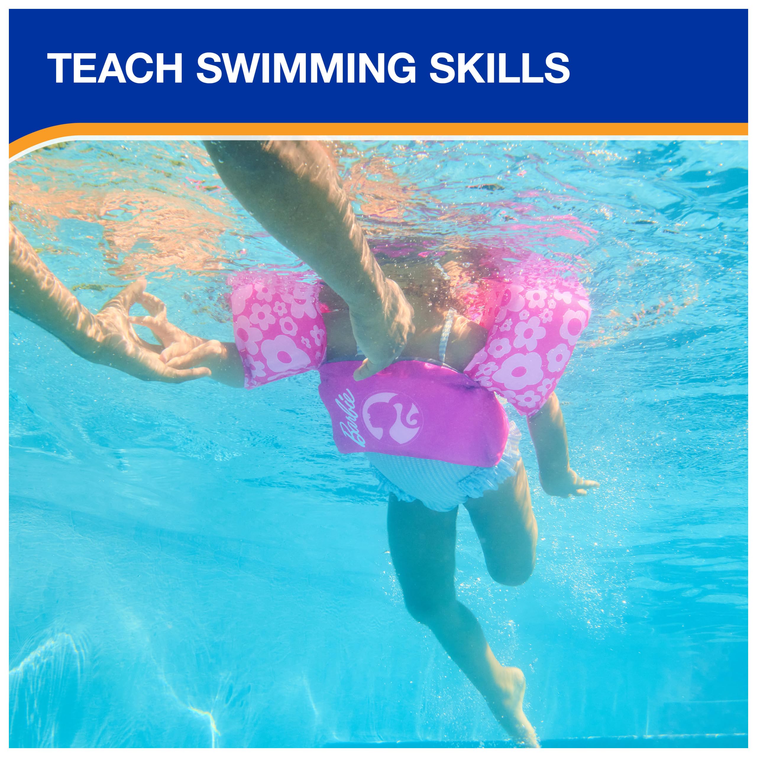 SwimWays Barbie - Chaleco Salvavidas Aprobado por la Guardia Costera de Estados Unidos, Chaleco Salvavidas para niños, flotadores de Brazo y Chalecos Salvavidas para niños de 33 a 55 Libras, Barbie