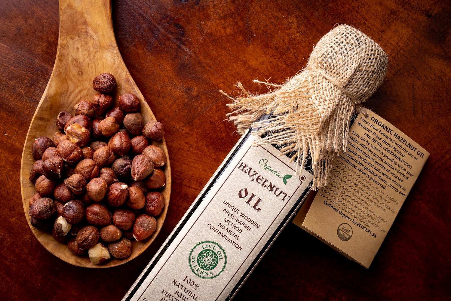Raw Organic Hazelnut Oil, Cold-Pressed in Wooden Barrels – 8.45 fl oz (250 ml) | Unrefined, Non-GMO, No Preservatives | Culinary & Cosmetic Use