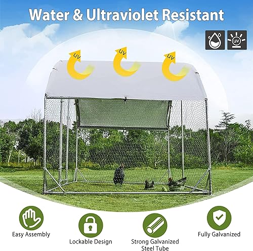 Miniatura 5 de Homguava Gallinero de metal grande, malla de alambre de triple soporte, corral de pollo con cubierta impermeable, jaula para pollos en forma de