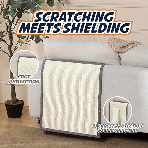 Miniatura 2 de Panther Armor Protector de muebles de sisal, rascador de sisal para gatos respaldo gris Protector de muebles antiarañazos para gatos, almohadillas