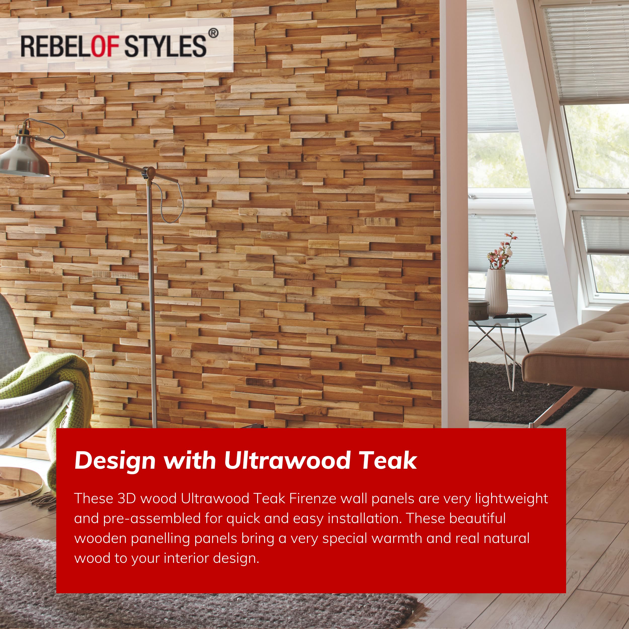 3D Holzpaneele / Holzverblender - Wandpaneele Holz fr Wand - Ultrawood  Wandverkleidung Innen - Haus, Wohnzimmer, Bett, TV usw. (Teak Firenze) :  Amazon.de: Baumarkt