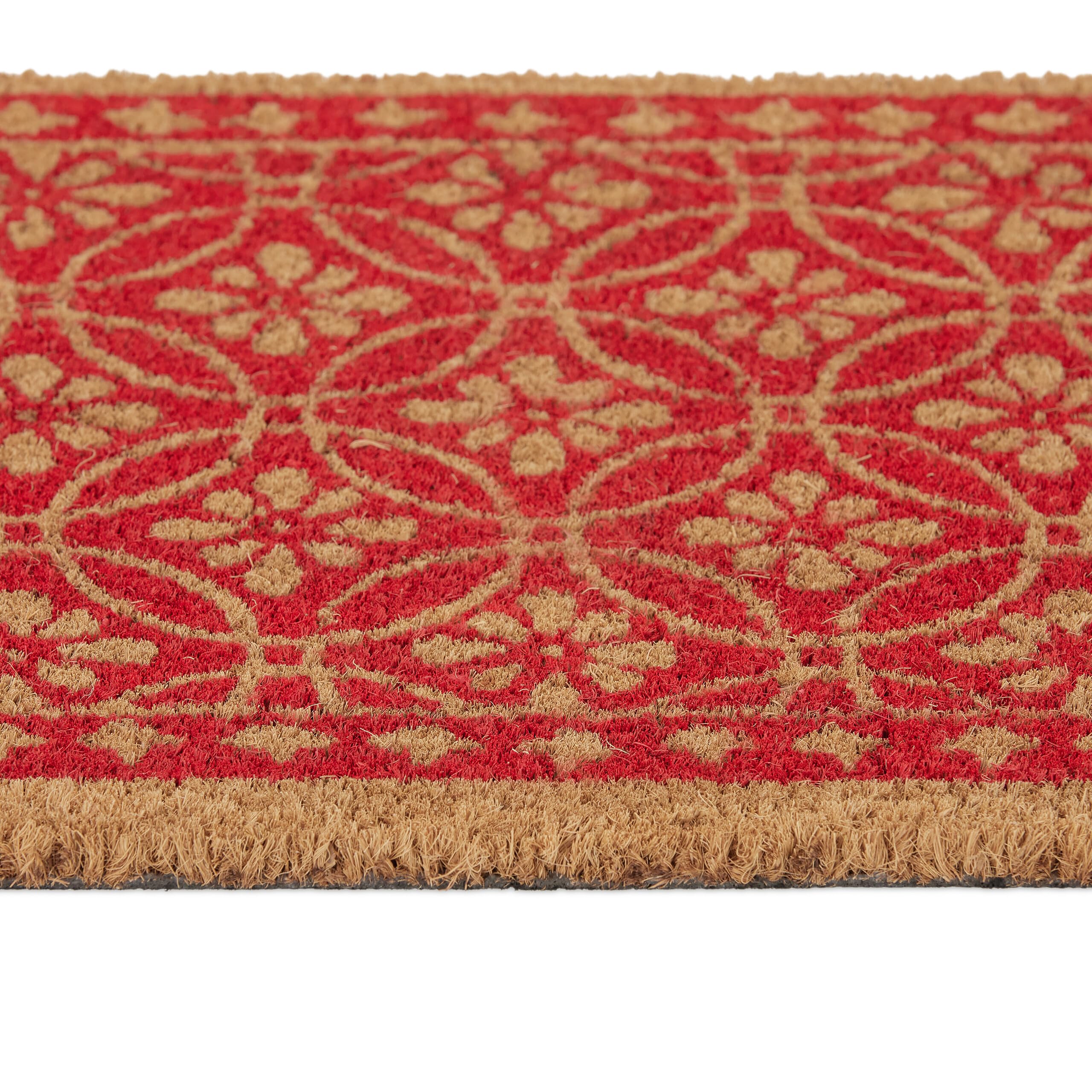 Relaxdays Tappetino In Fibra Di Cocco Con Motivo Floreale, 60x40 Cm, Base Antiscivolo, Benvenuto Rosso-Turchese - 2