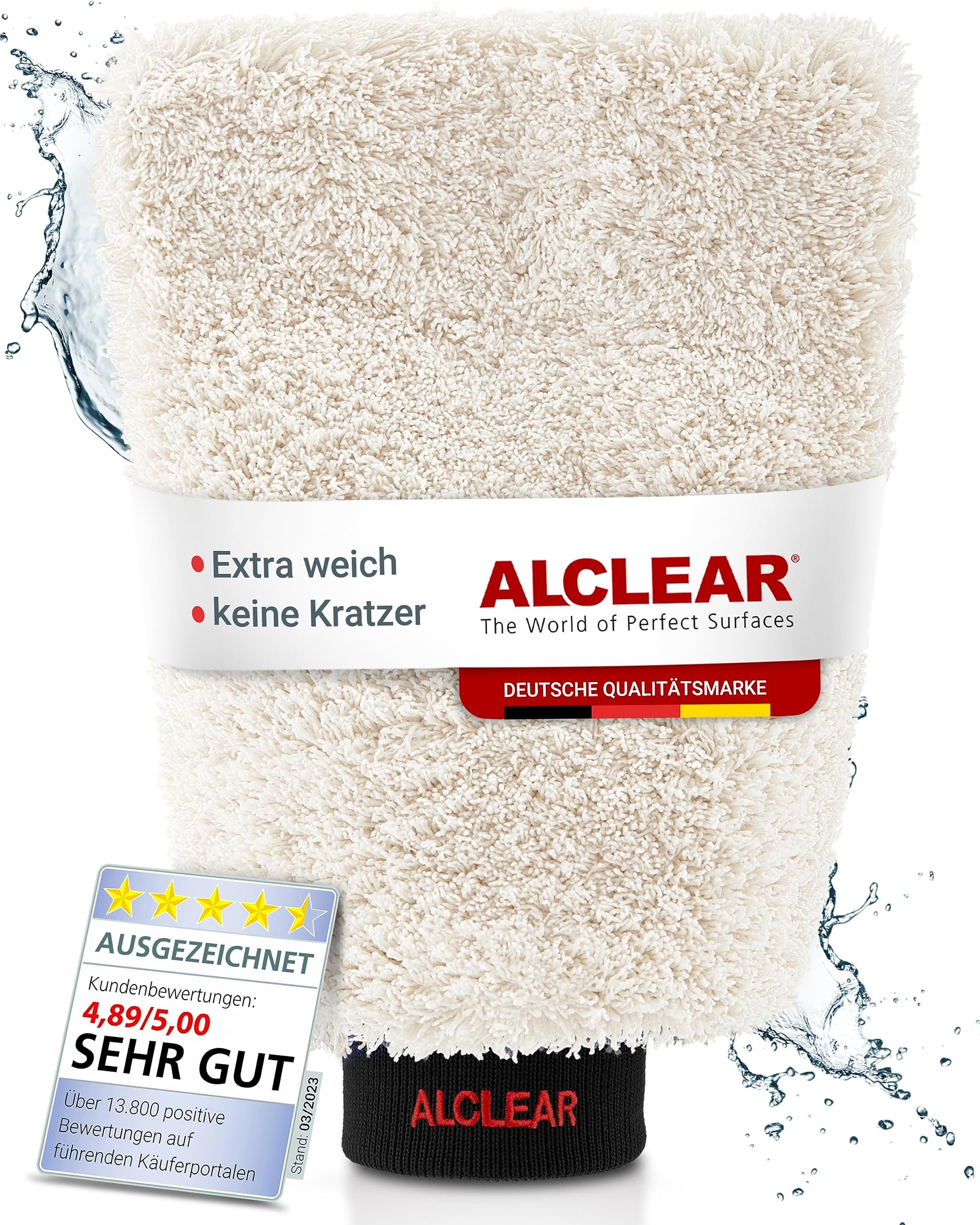 ALCLEAR 950013WH Microfibre Glove for Washing Car with Car Shampoo and Cleaner,Better than Car Wash Sponge, Polishing or Microfibre Cloth, Motorcycles, Car Preparation and Care, Black/White, 27x17cm