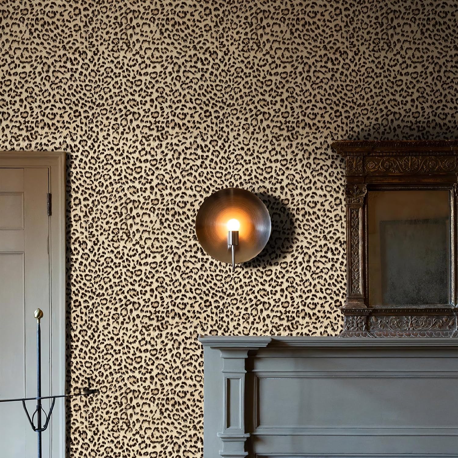 Simon&Siff Leopard Print Peel and Stick Wallpaper 17.3"x400" Black/Brown Removable Wallpaper Renter Friendly Waterproof Contact Paper for Bedroom Bathroom Living Room Cabinet