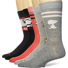 Peanuts Men's Snoopy 5 Pack Crew Socks Casual, Grey Assorted, 9-13 UK