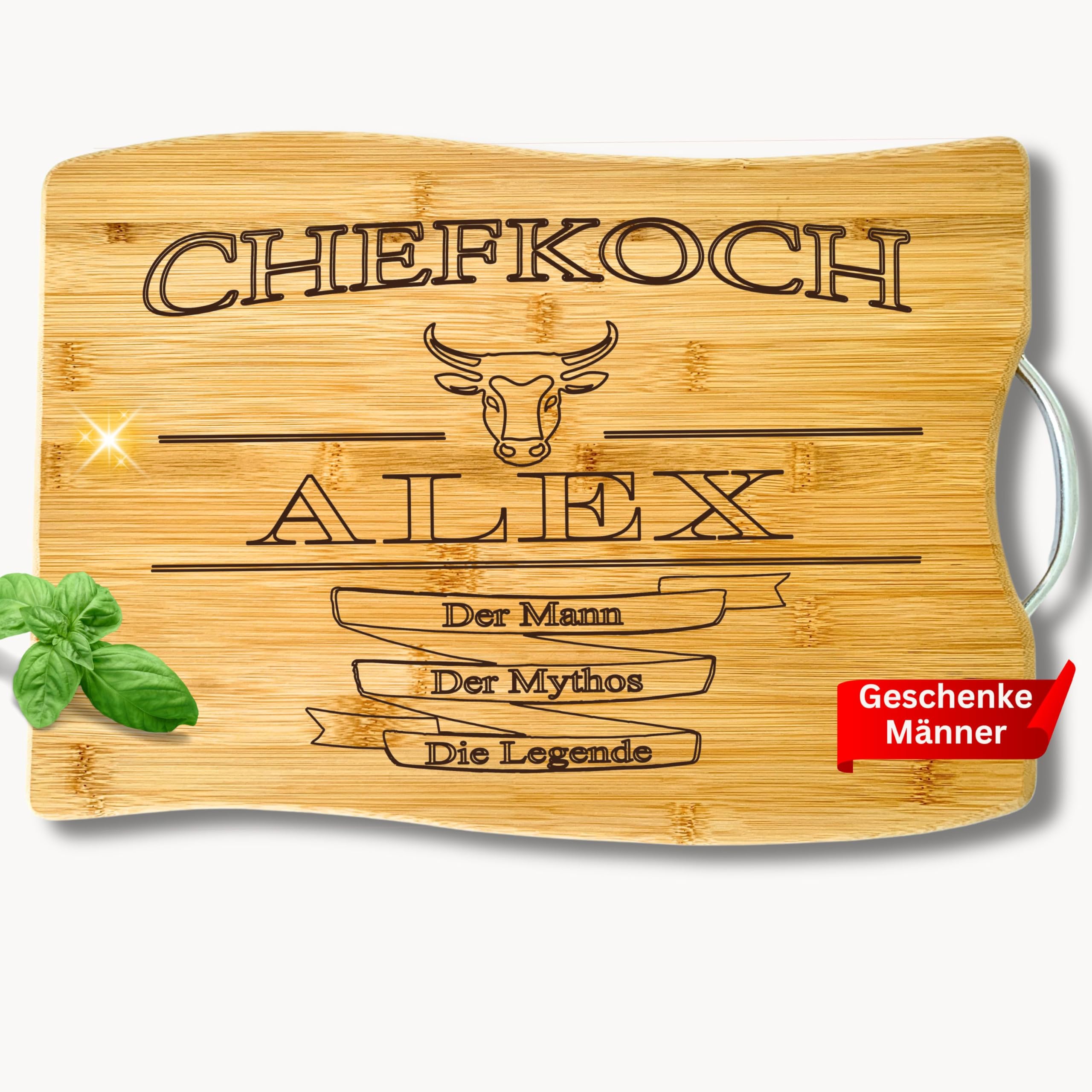 Geschenke für Männer - Geschenk Mann - Geburtstagsgeschenke für Männer - Personalisierte Grill Zubehör Geschenke - Bambus Grillbrett - Grillzubehör - Schneidebrett Holzbrett mit Gravur & Namen