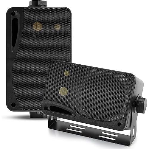 Pyramid 3-Way Indoor Outdoor Speaker System - 3.5 Inch 200W Pair of Mini Box Ceiling Wall Mount Speakers w/1" Tweeter, 3.25" Woofer, 1.75” Midrange - Home Theater Entertainment, PA System - 2022SX