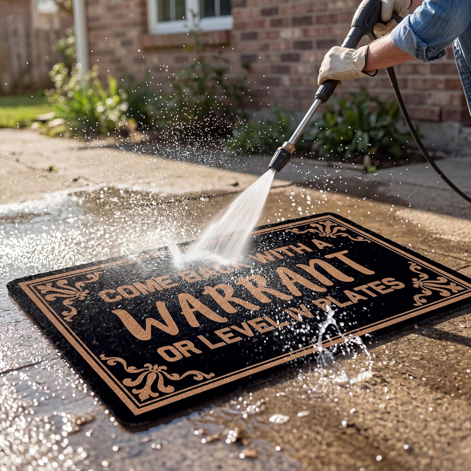 Come Back With A Warrant Welcome Mats for Front Door Mat Holiday Funny Rubber Front Door Mats Outdoor Entrance Non Slip Mats Indoor Decor Bathroom Mat Entrance Rug, 30 x 17 Inches 10mm Thick