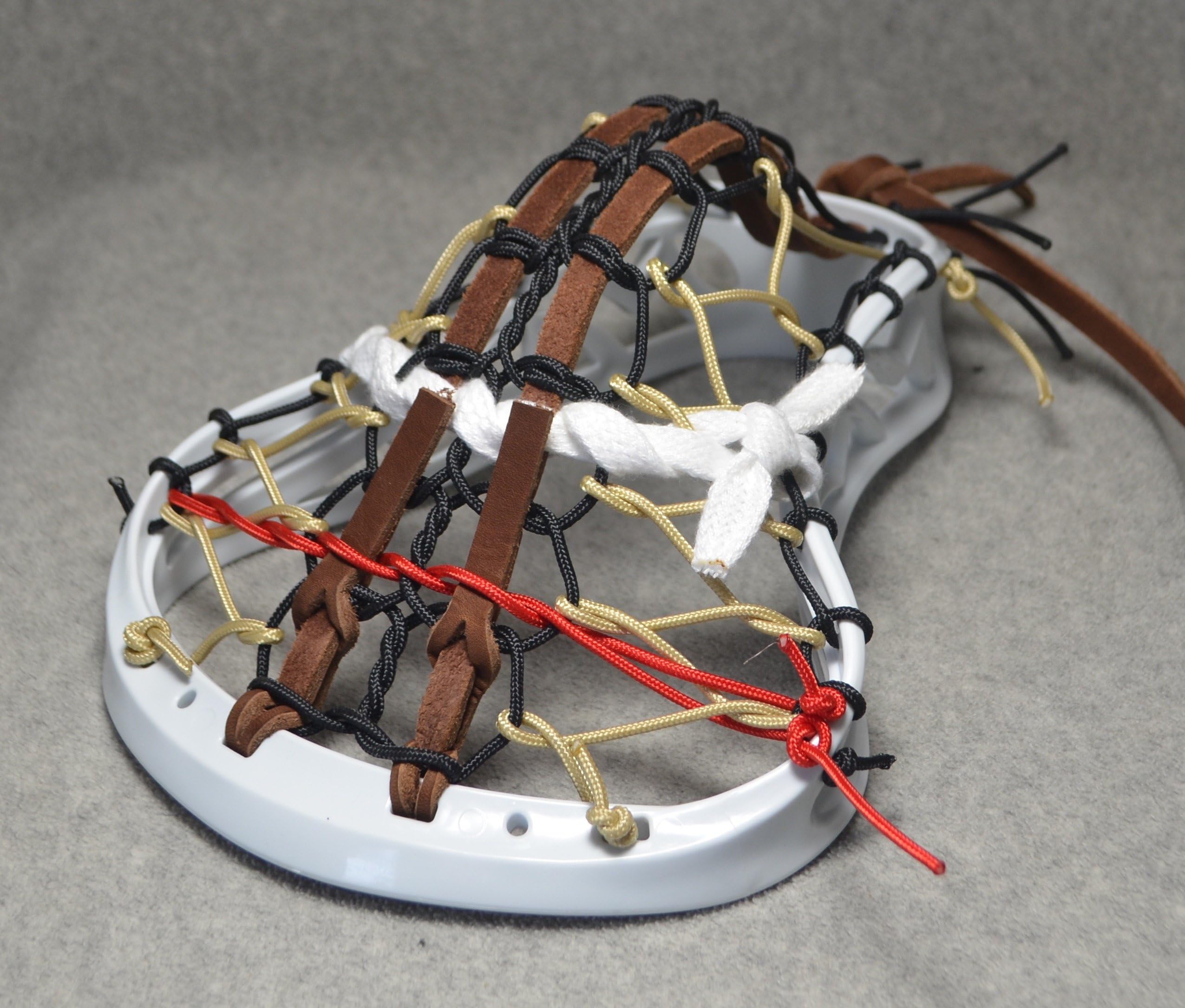 Blackfeet Lacrosse Mini Stick Traditional Strung Pita Pocket Brown Leather - White Head with Natural Handle