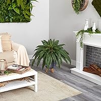 Vista 4 de Nearly Natural Planta artificial de helecho Boston de 2.5 pies en maceta gris con soporte