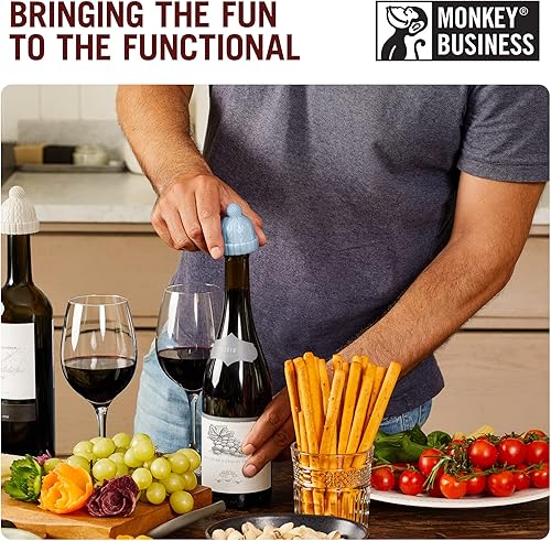 Miniatura 3 de Monkey Business Beanie - Tapón de vino  Paquete individual rojo  Bonitos accesorios de vino  Divertidos accesorios de cocina  Tapones de vino para