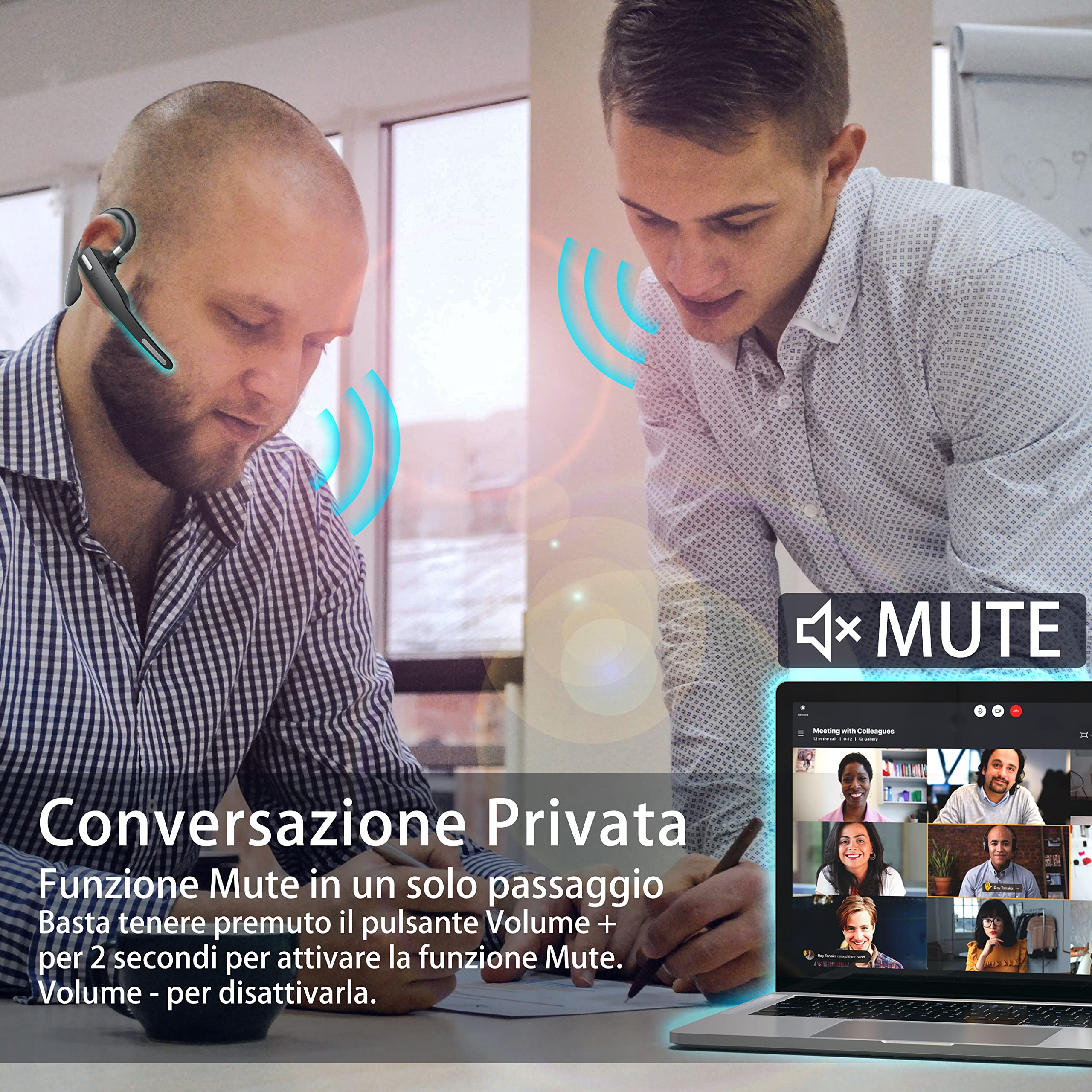Boytond Auricolare Bluetooth 5.1 Con Cancellazione Del Rumore CVC 8.0 – Doppio Microfono, Ricarica Type-C, Gancio Regolabile Per Chiamate E Musica - 2