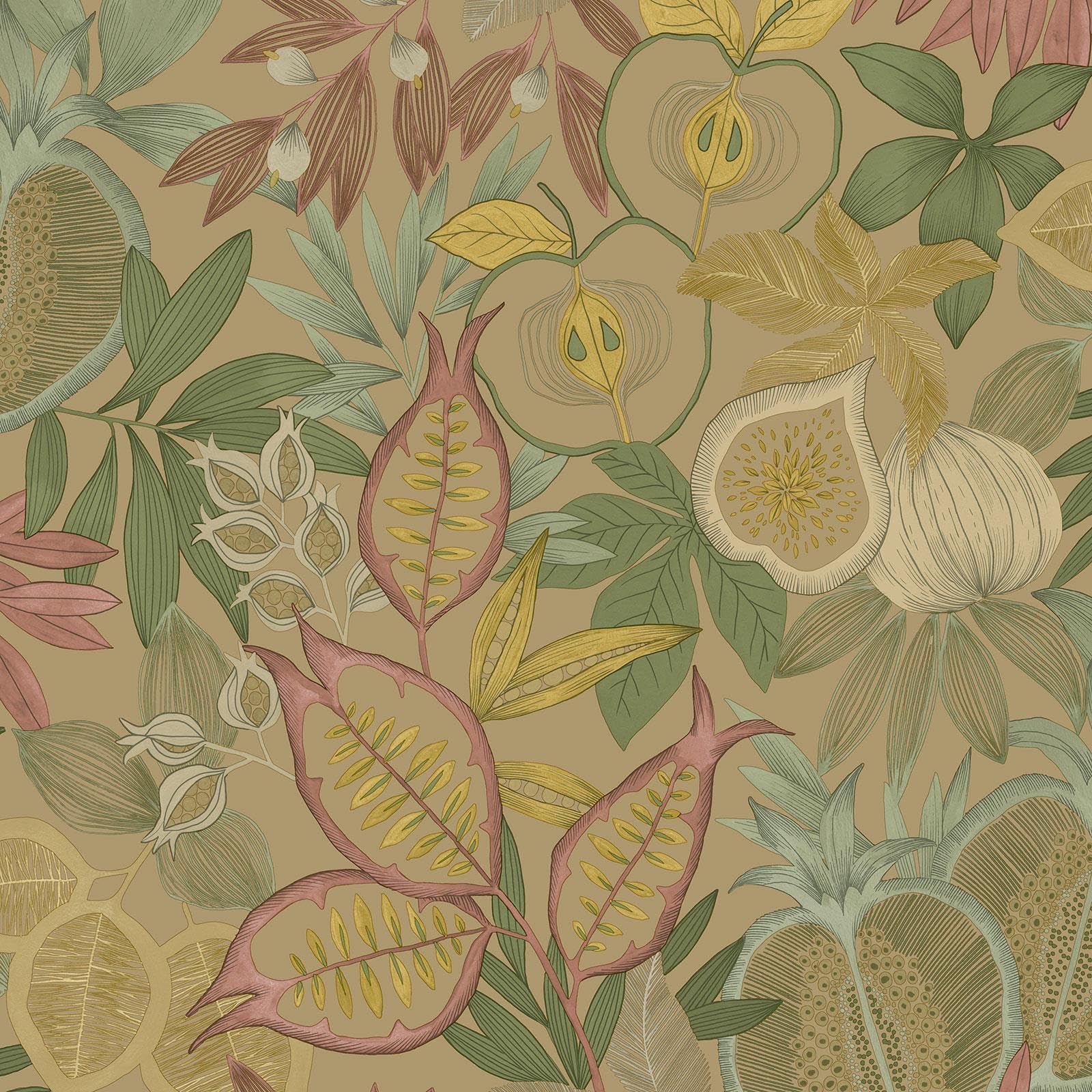 Holden Decor Exotic Fruit Metallic Gold Wallpaper Botanical Leaves Stylish