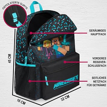 Get Trend Minecraft Boys Backpack, 45cm Padded Straps School Bag