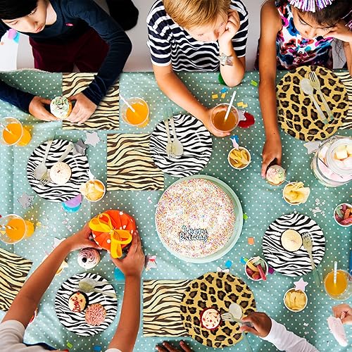 Miniatura 7 de DYLIVeS Safari Zoo - Decoraciones de fiesta de cumpleaños con estampado de animales, platos llanos con estampado de leopardo de 9 pulgadas, platos