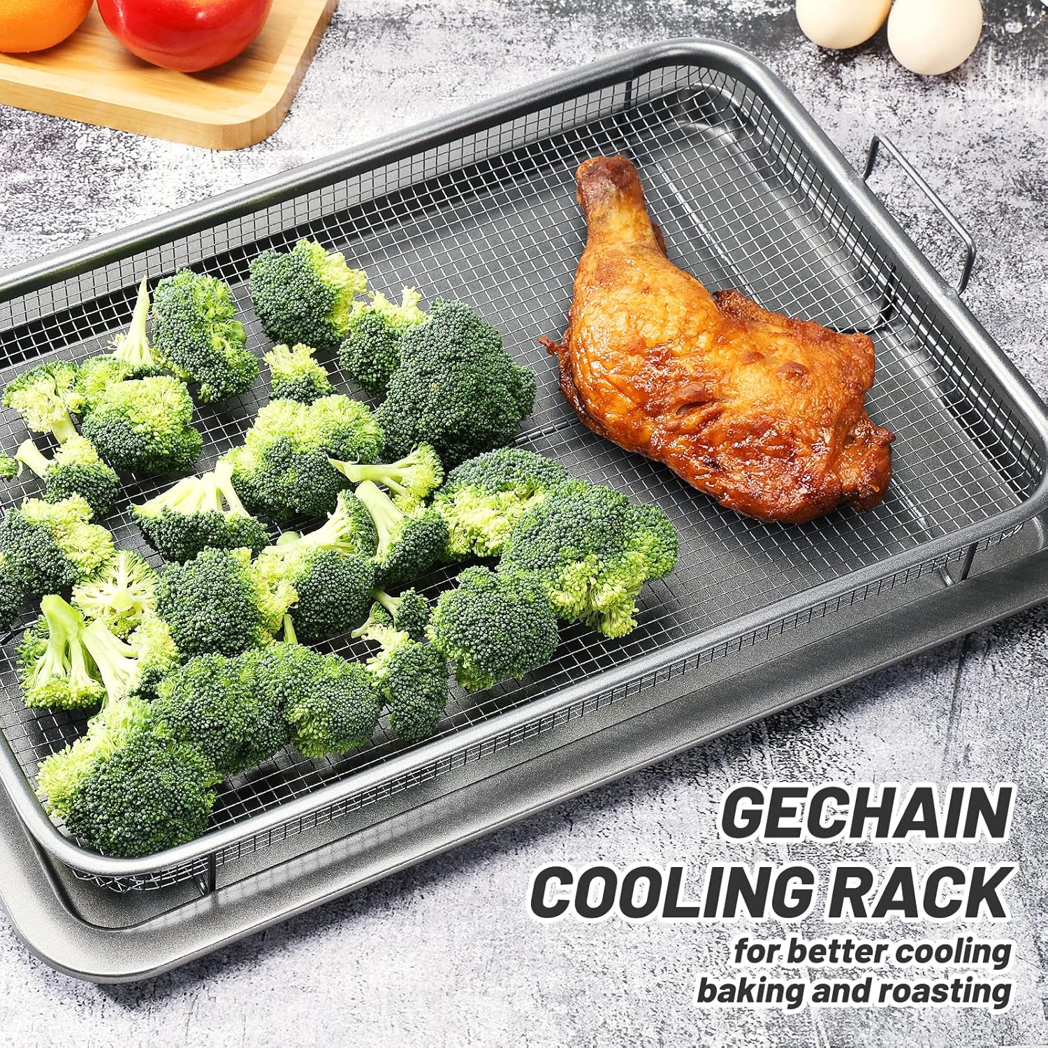 Chicken and Broccoli on a Gechain Cooling Rack