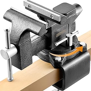 Updated 2-In-1 Bench Vise or Table Vise 4.5 Inch, Clamp Vice for Workbench Constructed with Cast Steel, Heavy Duty Workbench Vise Swivel for Woodworking
