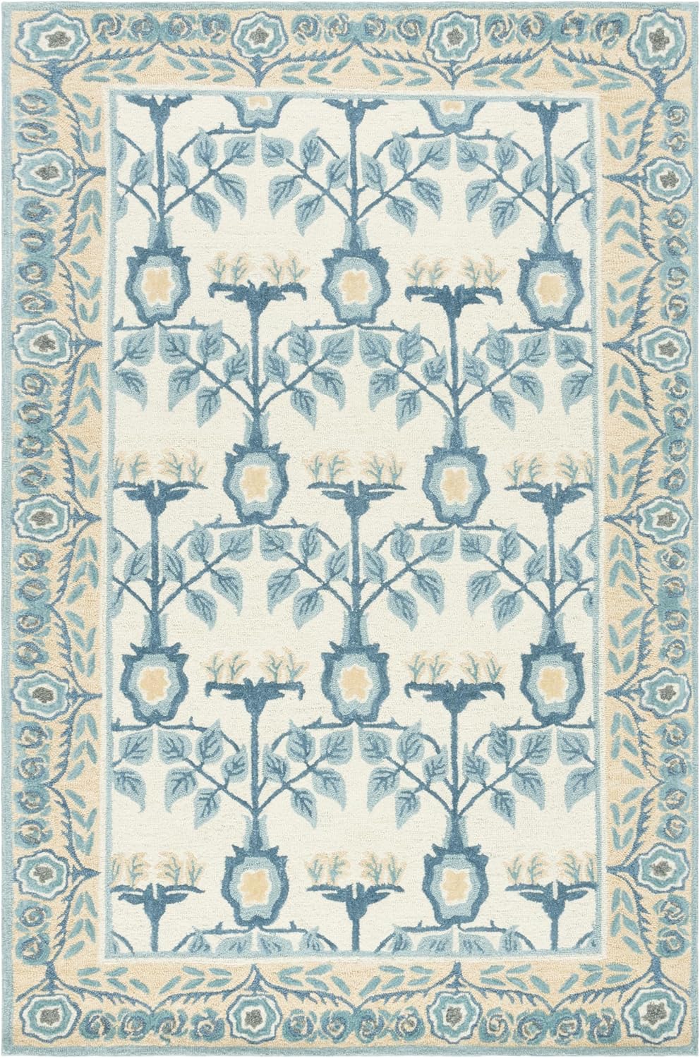 SAFAVIEH Area Rug 8x10 - Earthly Treasures Collection - Large - Ivory & Blue, Handmade Wool & Viscose, Ideal for Living Room, Bedroom, Dining Space (ET215M)