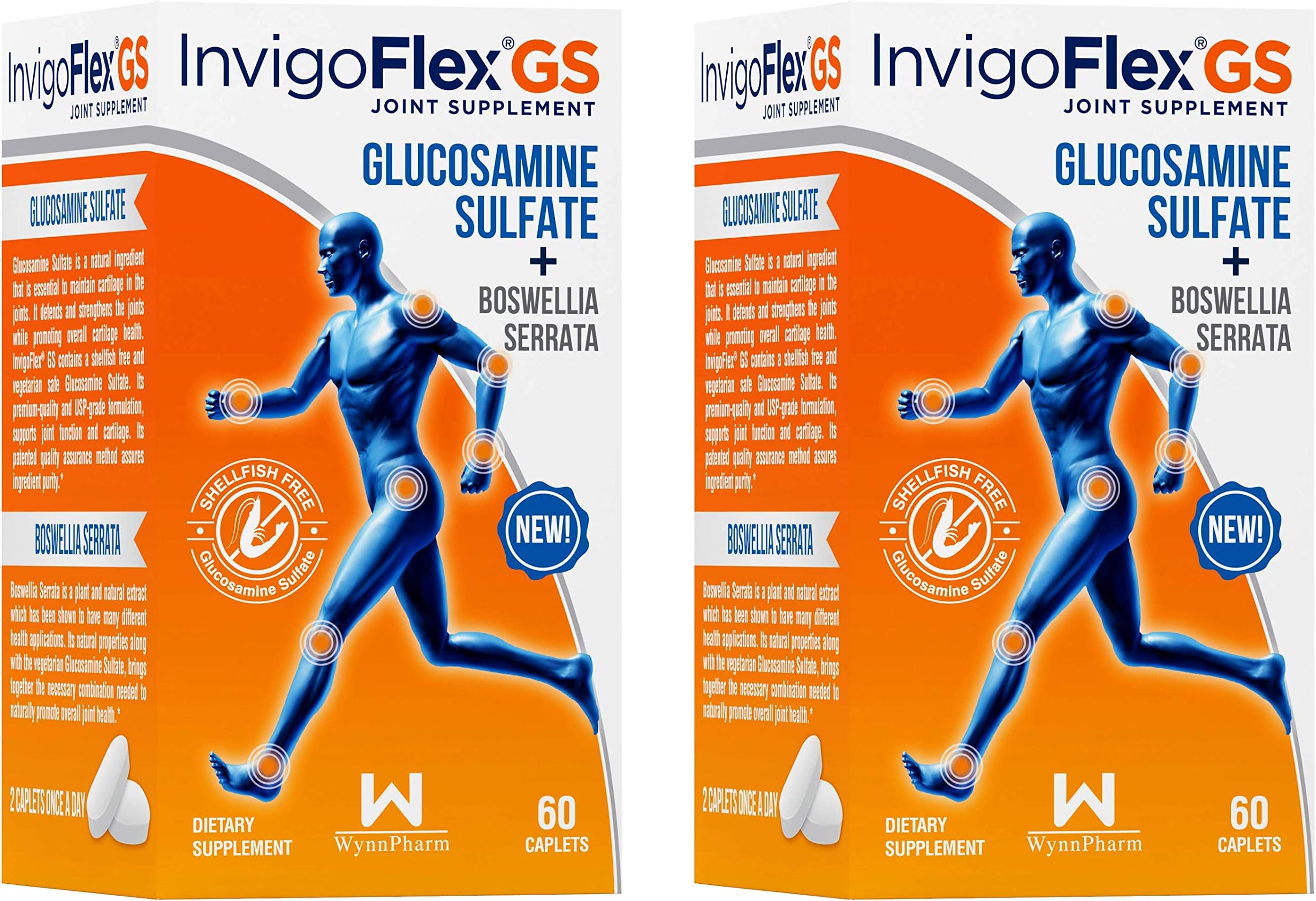 INVIGOFLEXGlucosamine Sulfate (Shellfish Free, Sodium Free & Vegetarian Safe) Non GMO, Gluten Free - with Boswellia Serrata - Premium Joint Pain Relief Supplement ® GS - 2 Pack