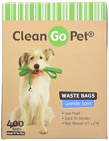 Clean Go Pet Lavender Scent Doggy Waste Bags, 400-Count, Quick-Tie Handles Poop Bags